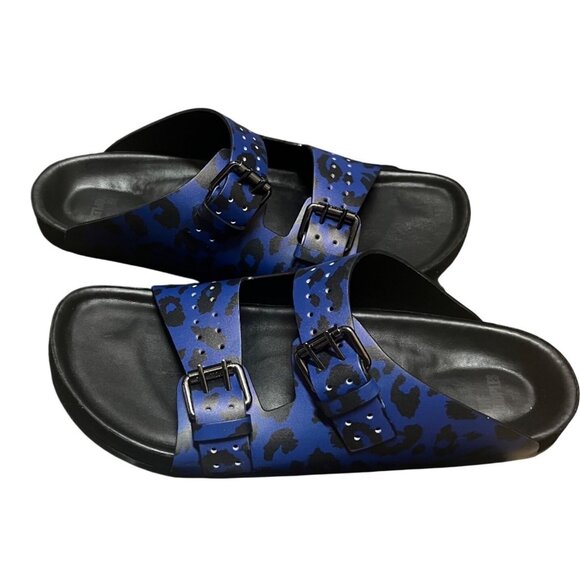 The Kooples Blue Leopard Leather Parisian Buckle Style Sandals Size 43 US Mens 9 - Picture 2 of 16